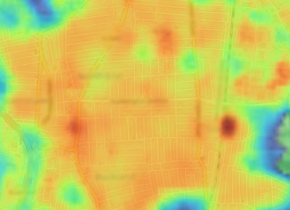 Detail from the Portsmouth urban heat map showing hotspot areas across the city