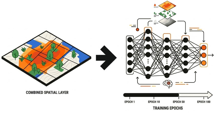 UHX CNN logic — convolutional neural network filling cloud gaps in thermal satellite imagery